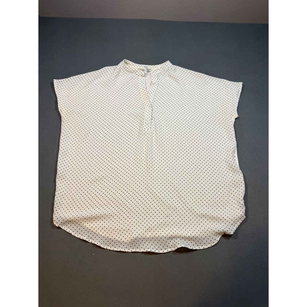 LC Lauren Conrad Womens Large Polka Dot Short Sleeve Mixed Media Blouse White